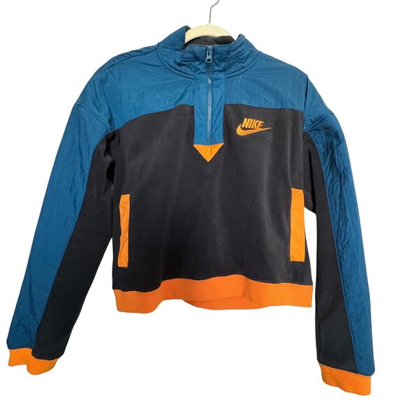 Nike Jackets & Blazers - Nike Cropped Fleece Quarter Zip Pullover Sweatshirt M Block Retro Prep Y2K